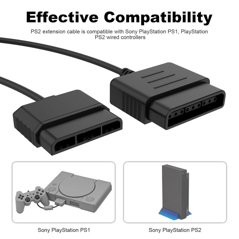 Koffmon PS2 Controller Extension Cable 6FT– Replacement Extension Cord Compatible with Sony PS2 & PS1 Wired Controllers, Durable Extender for PS2 Console - Image 2
